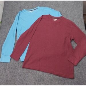 Lot of 2 WRANGLER Thermal Shirt Mens Large Blue Burgundy Waffle Knit Base